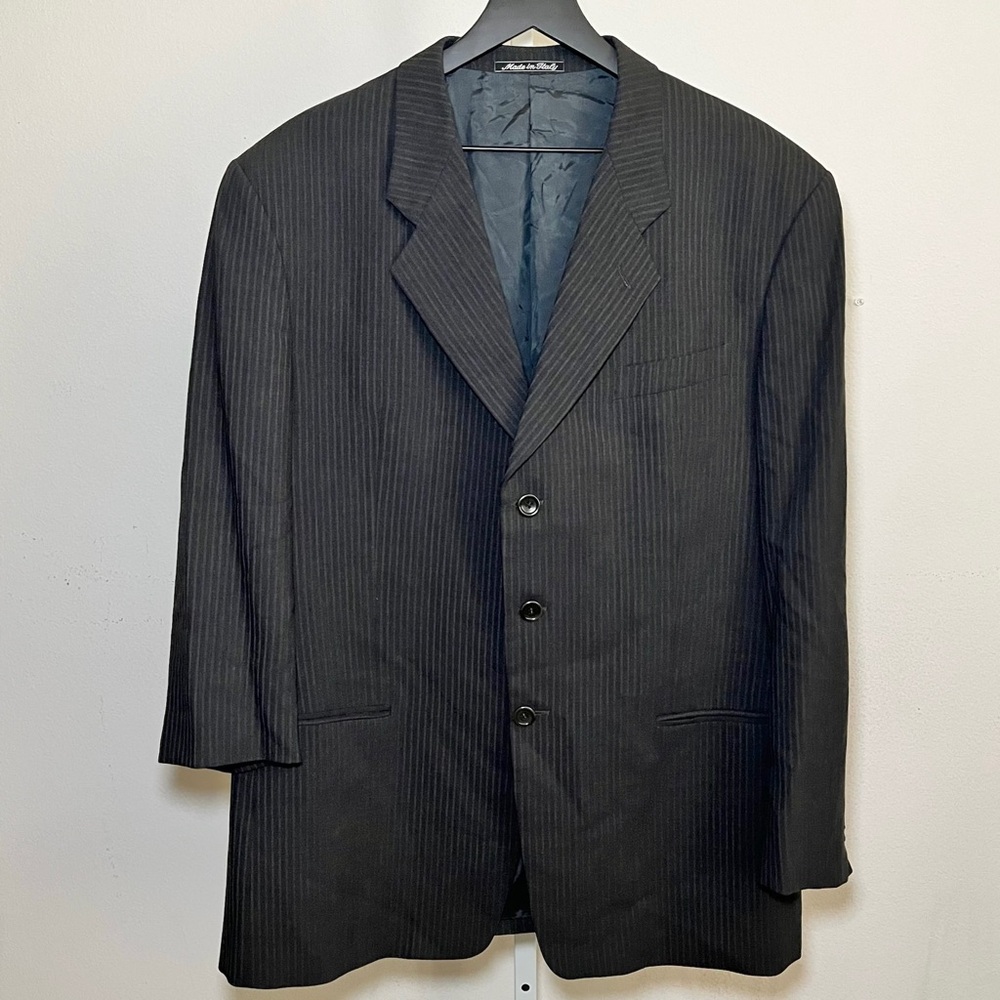 Armani Collezioni 44R Pinstripe Dark Grey 100% Virgin Wool Blazer Made in Italy